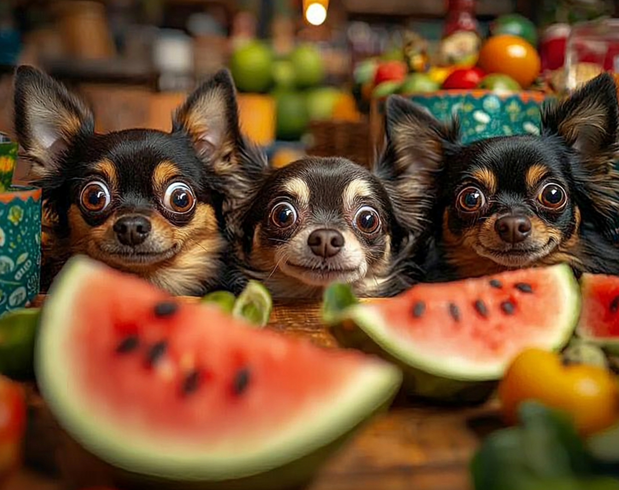 Chihuahuas wide eyed watermelon Ghibli