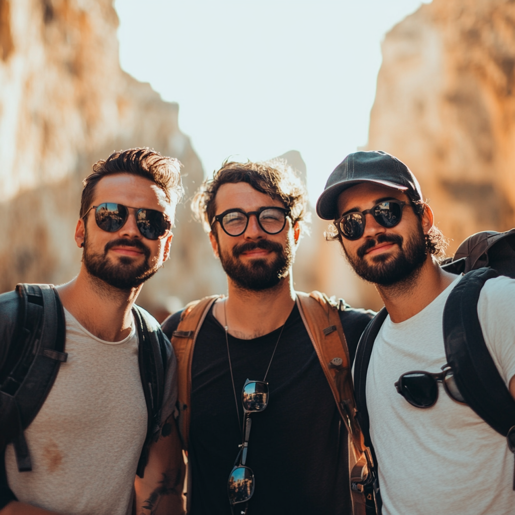 Three friends standing together