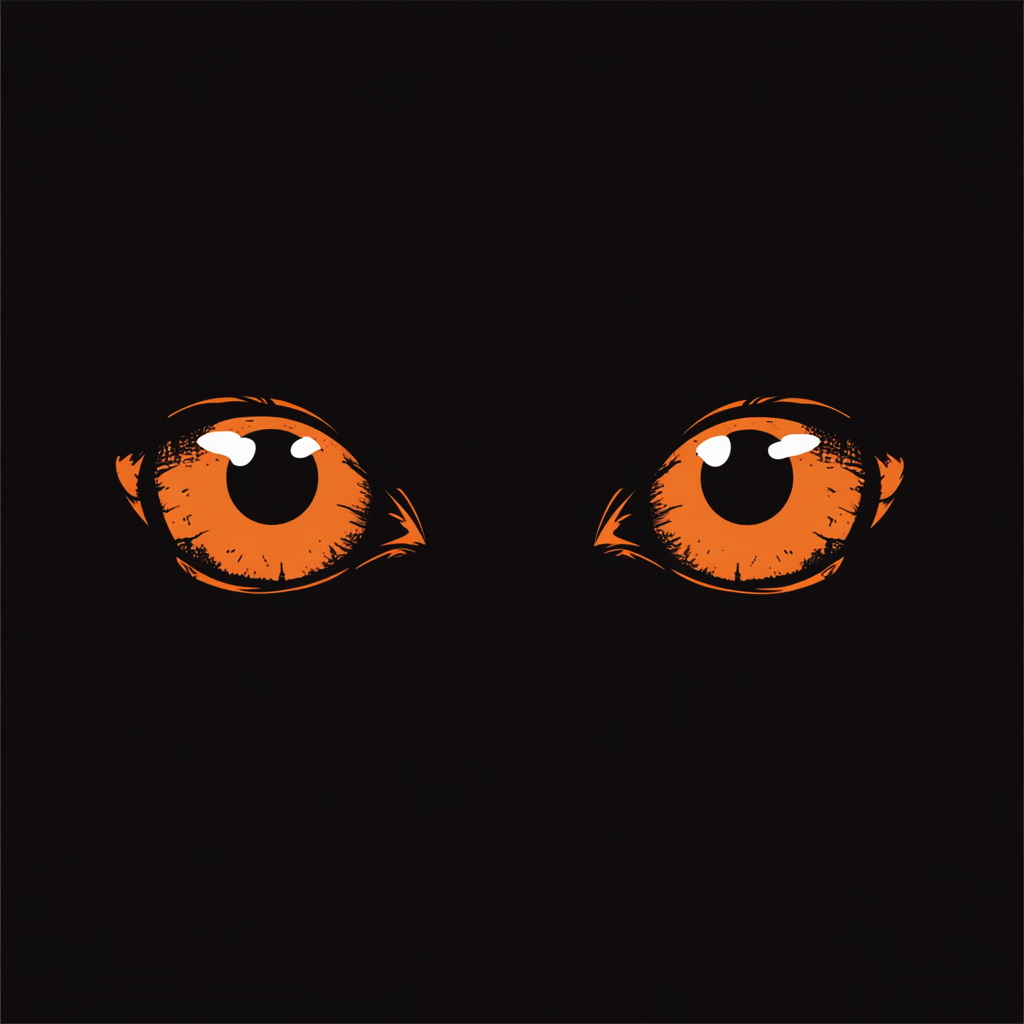 Three orange eyes on black background