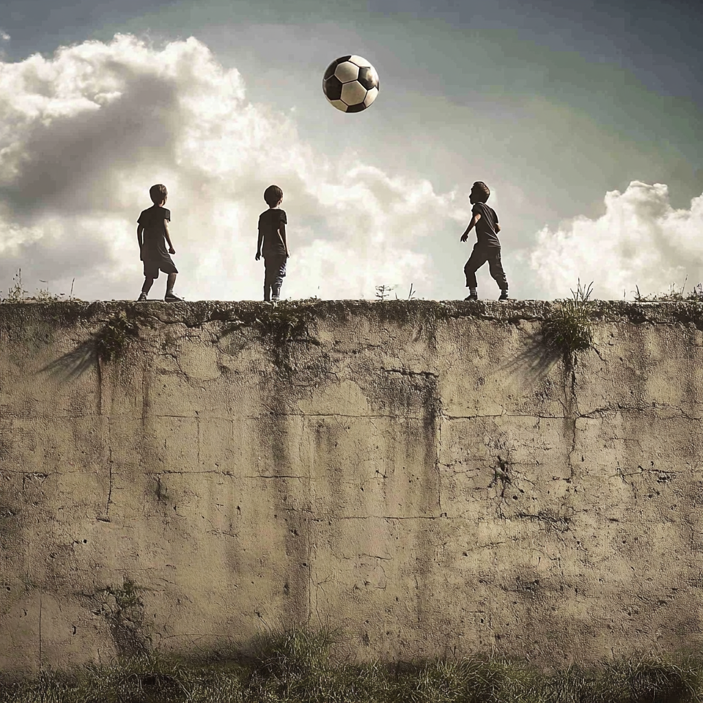 Three people watching soccer game cartoon