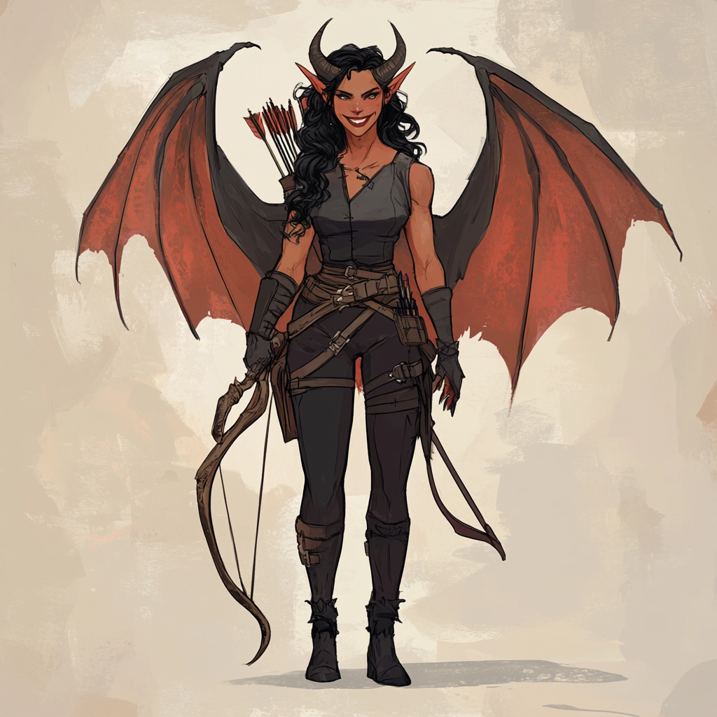 Tiefling Ranger in Black Clothing Wings