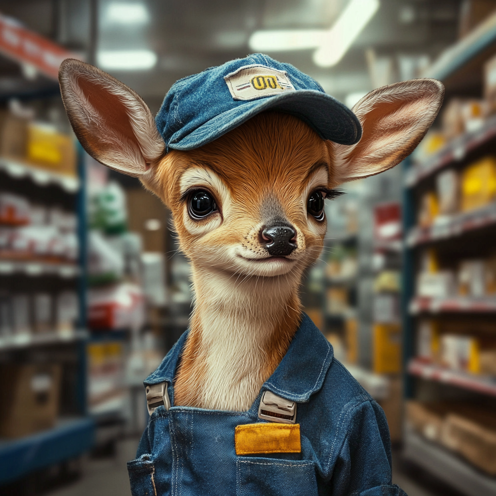 Cute tired baby deer worker