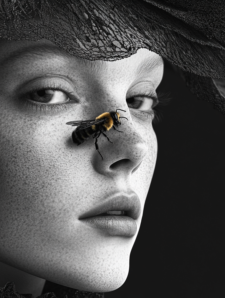 Realistic Black White Queen Bee Photo