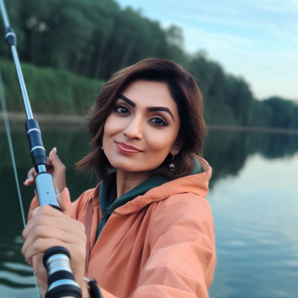 Trad wife influencer with fishing rod