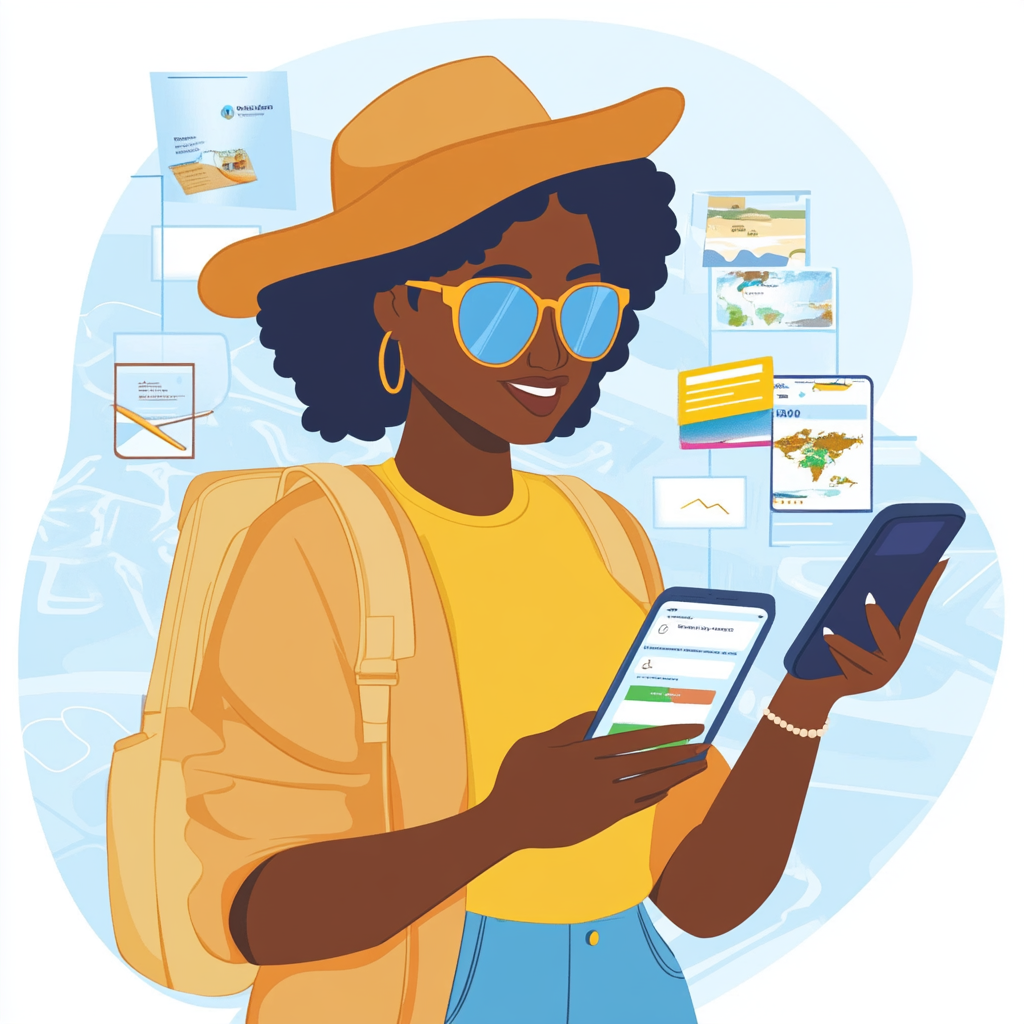 black woman traveler using phone