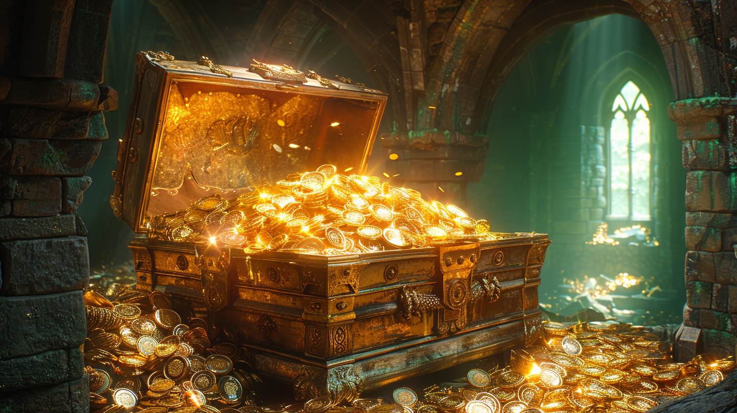 Gold coins and jewels overflowing