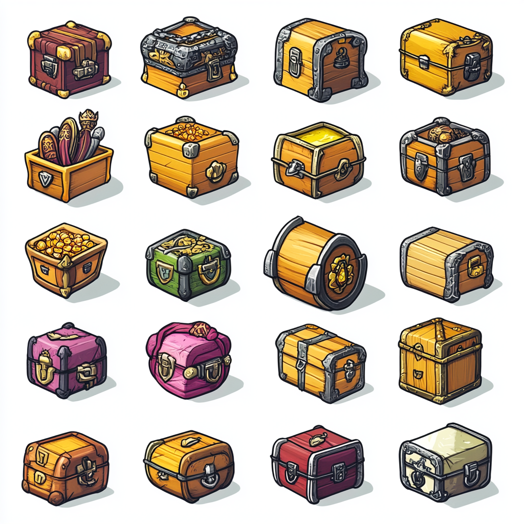 Dragon's treasure chests clipart grid