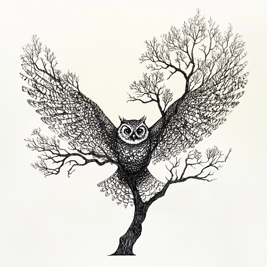 Tree Owl Artistic Outline Drawing