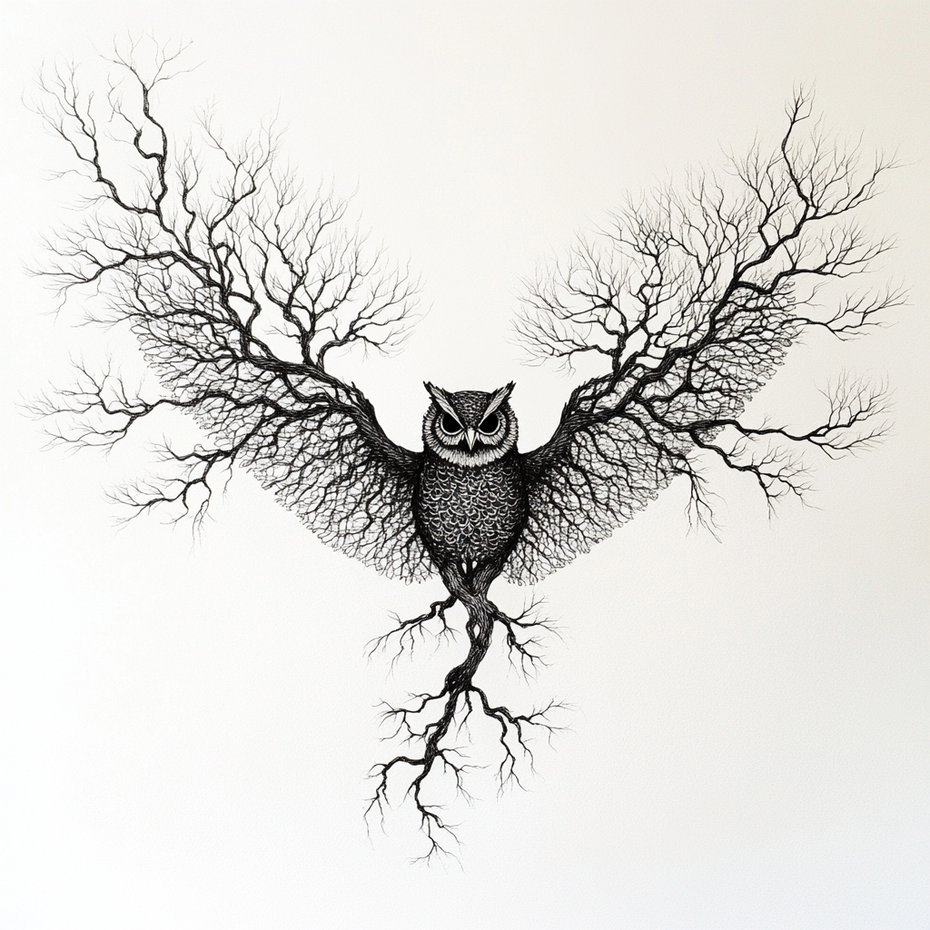 detailed tree owl art drawing