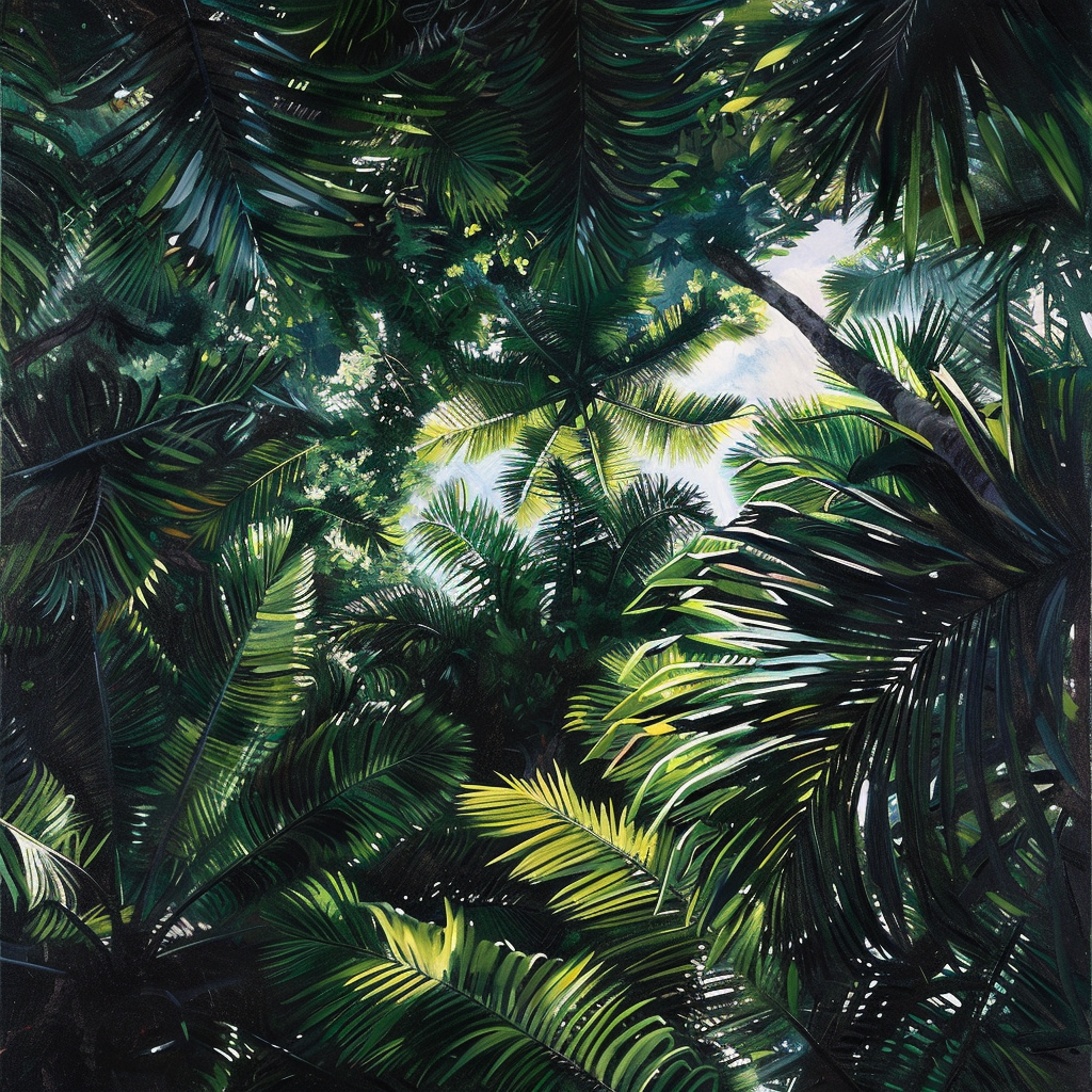 Serene Tropical Canopy Oil Painting