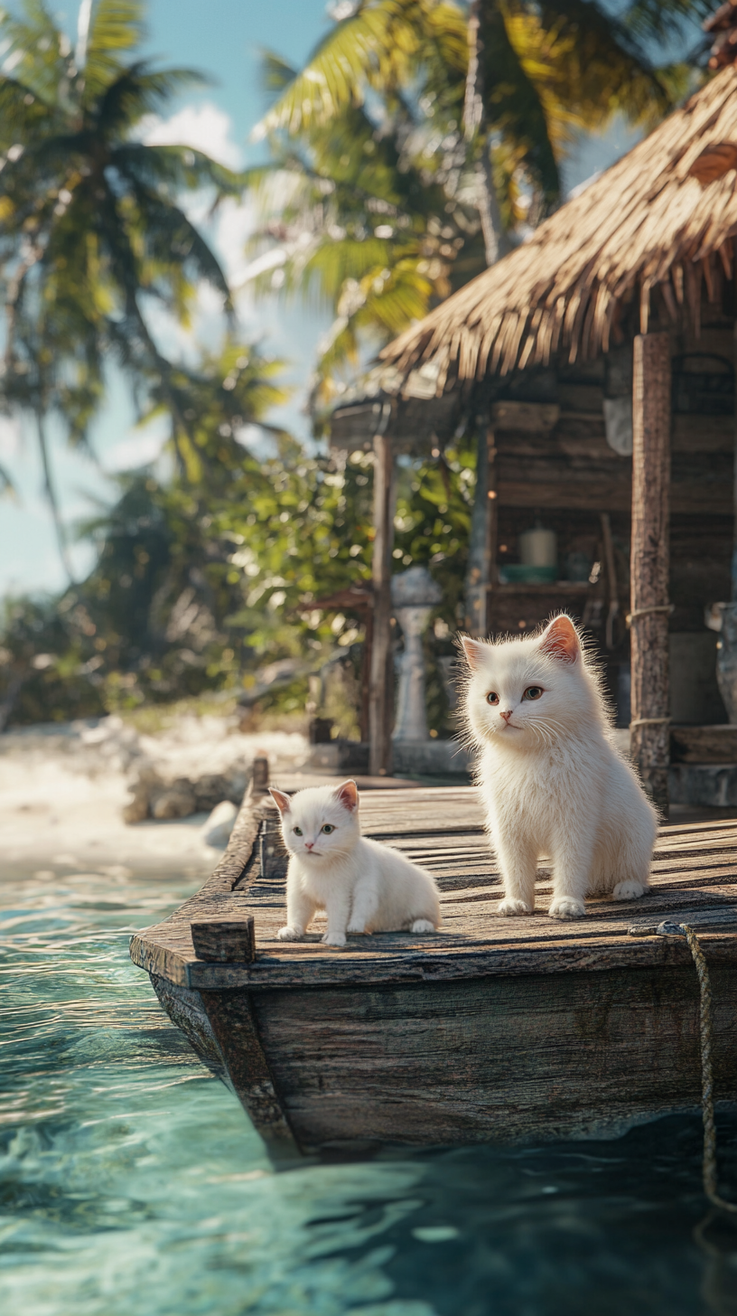 Woman, Kitten, Puppy Boarding Boat