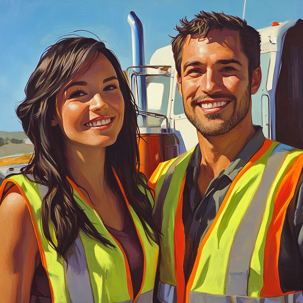 Male and female truck drivers celebrating Labor Day