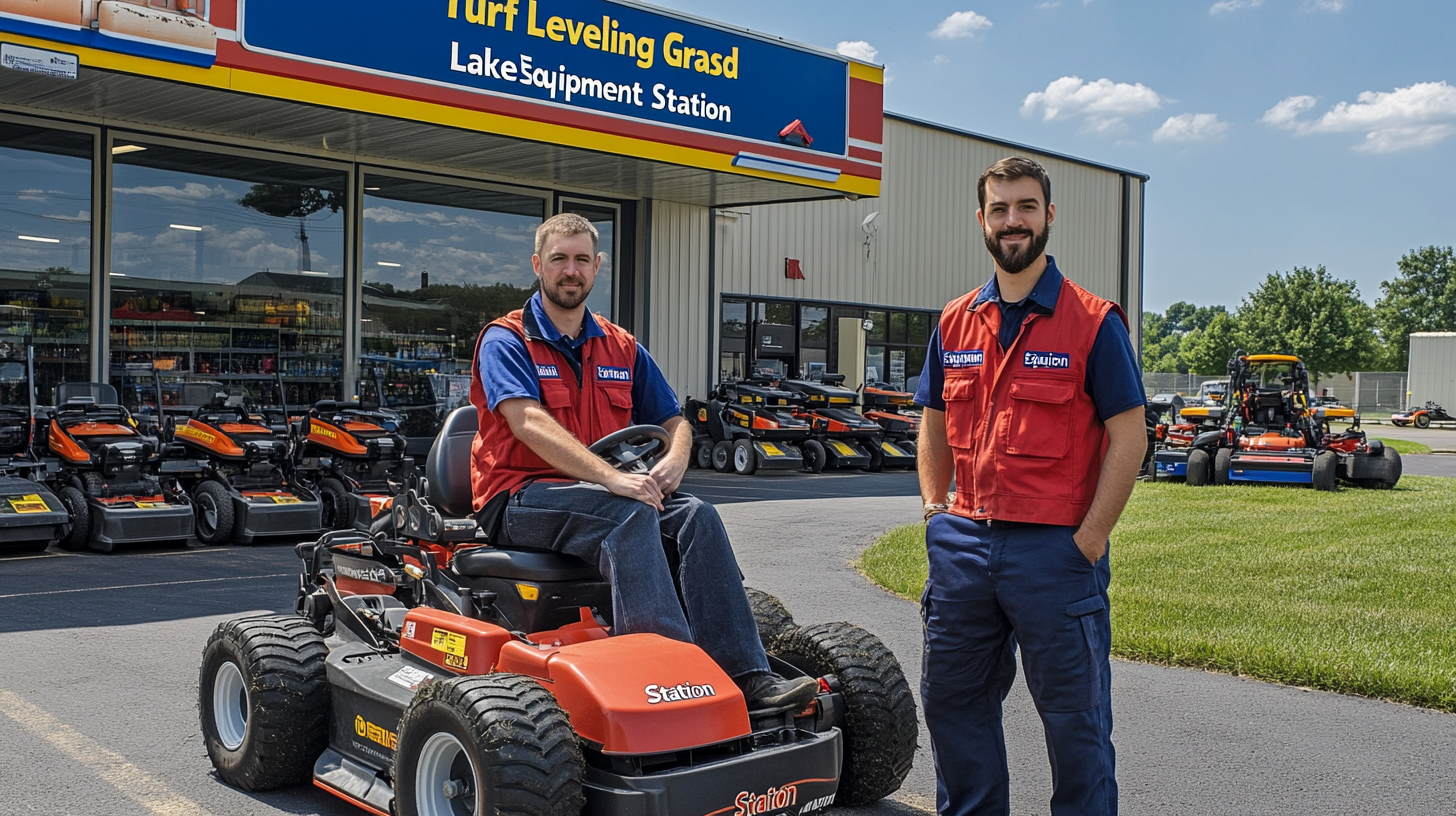 two men lawn mowers vests