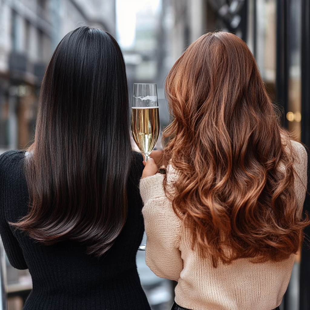 Two women celebrating with champagne