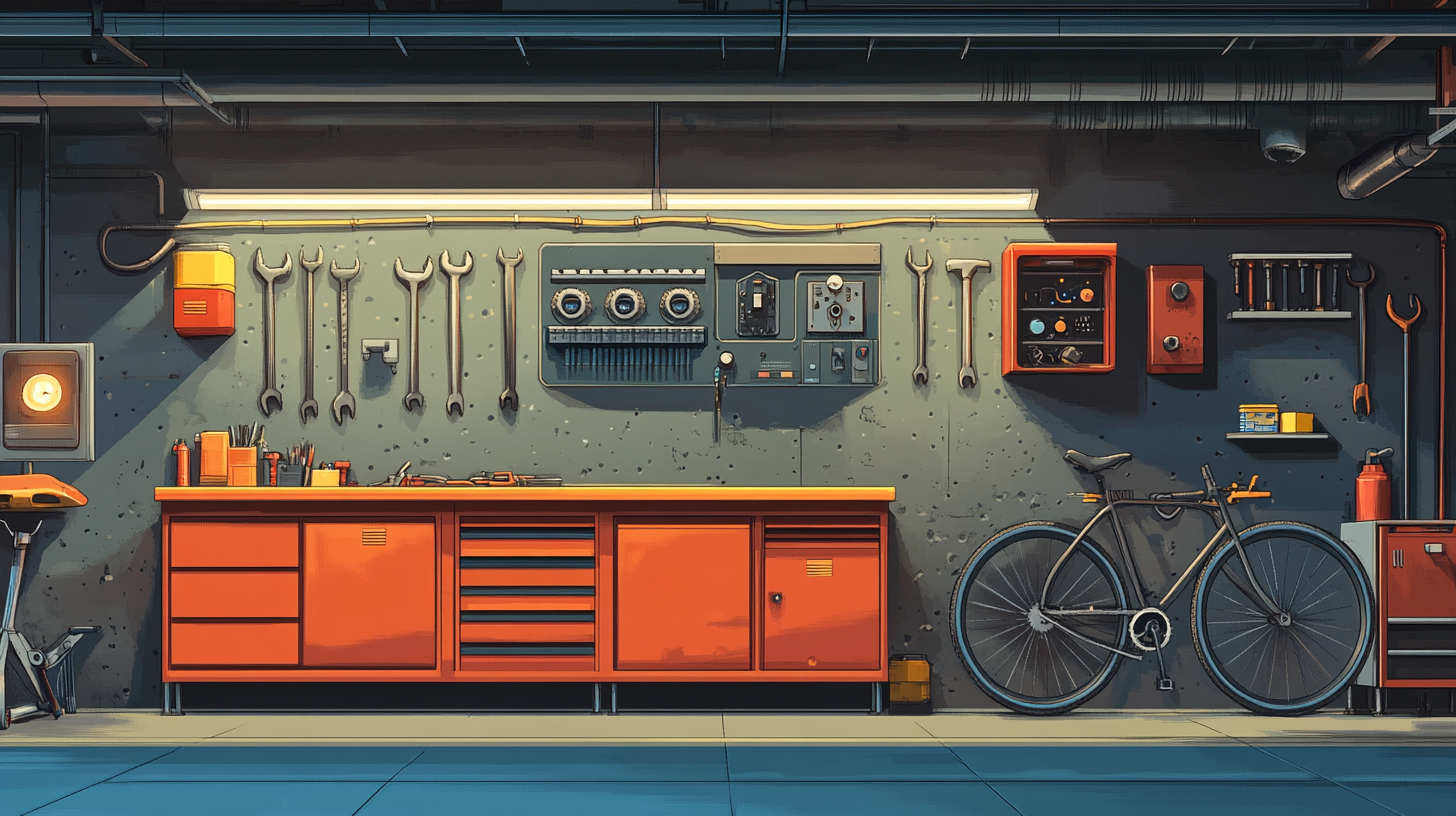 Underground garage with tools and bicycle