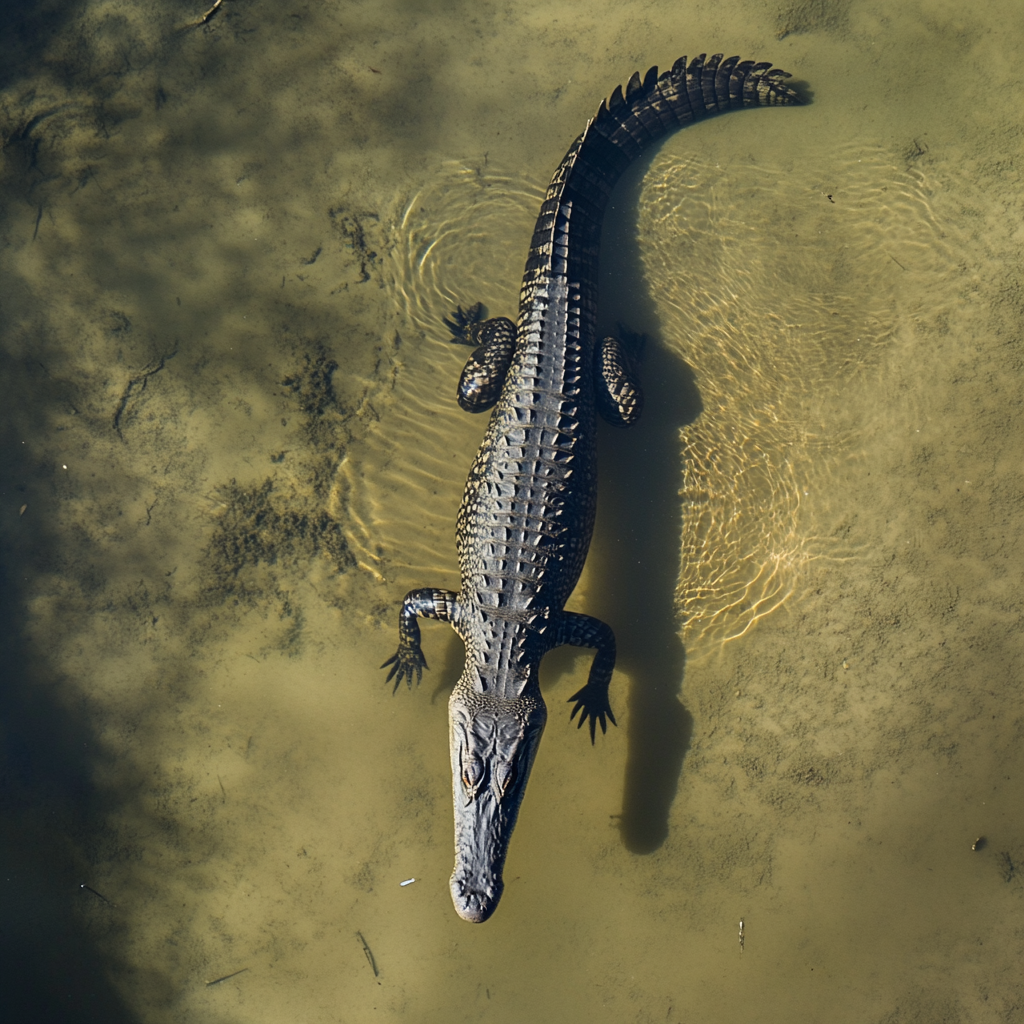 Crocodile swimming in murky water