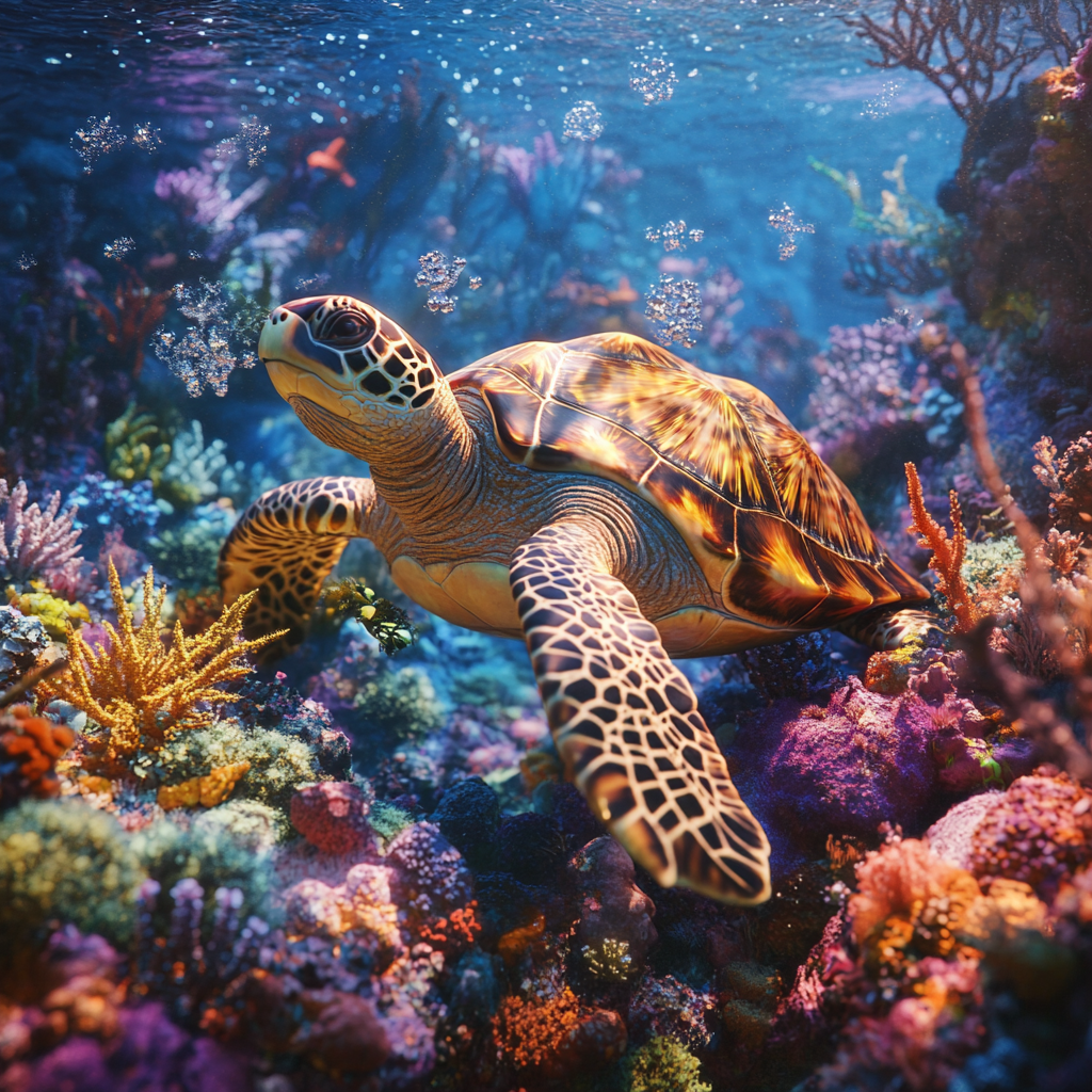 Colorful Underwater Sea Turtle Princess