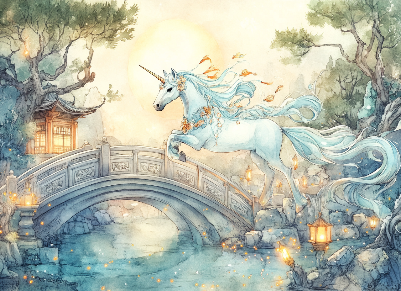 Fantasy unicorn with fireflies