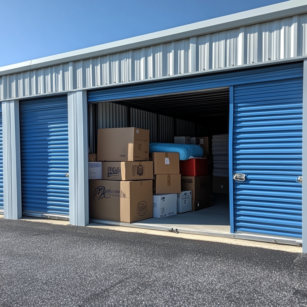 Blue self storage unit facility