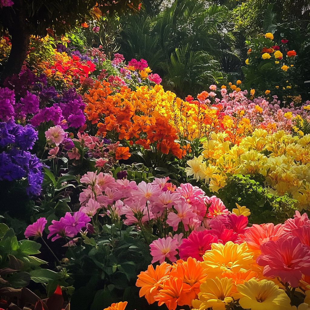 Vibrant Rainbow Flowers Garden Scene