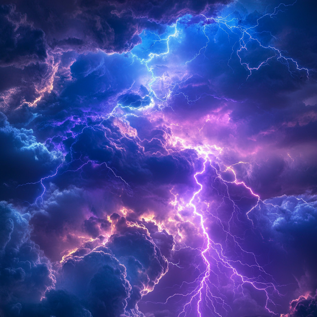 Vibrant Purple Blue Lightning Sky