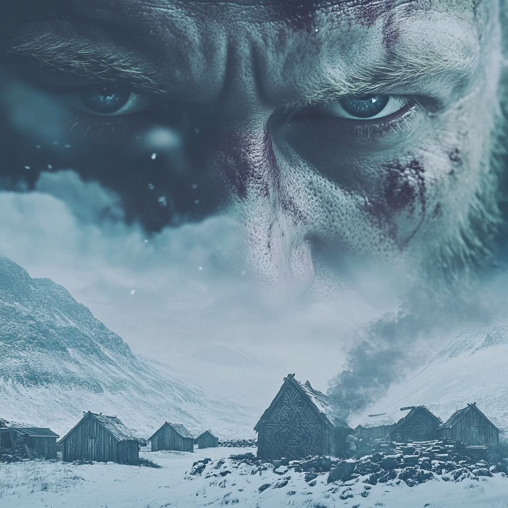 fierce Viking warrior snowy landscape