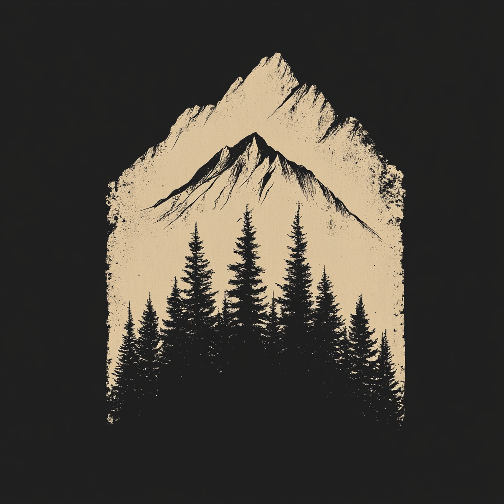 rocky mountain silhouette trees design