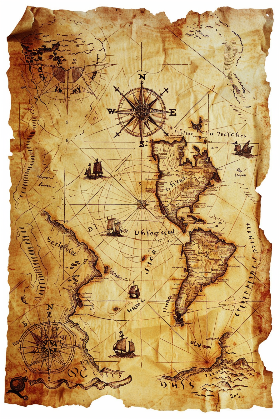 Vintage treasure map with compass rose