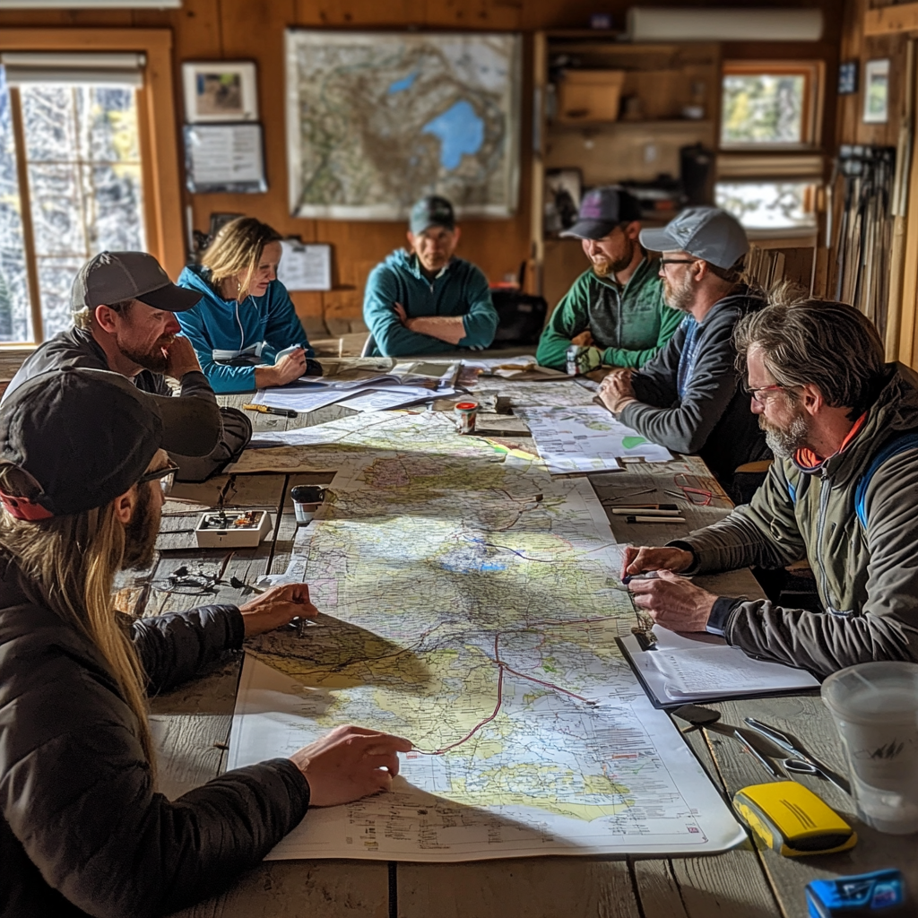 Group planning mountain bike trail