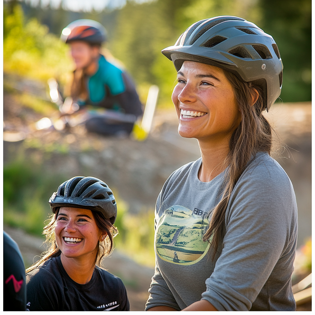 Volunteers being interviewed about mountain biking