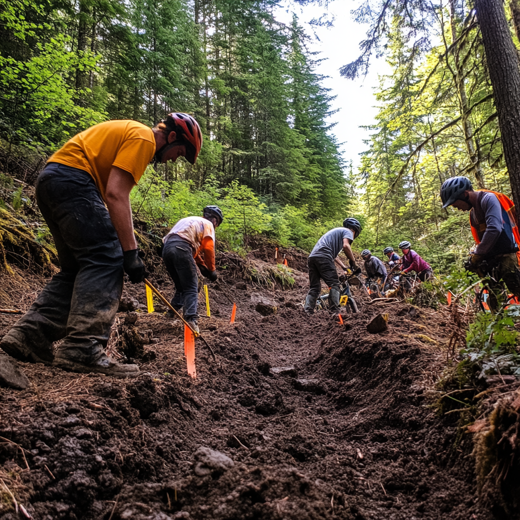 Volunteers working on mountain bike trail