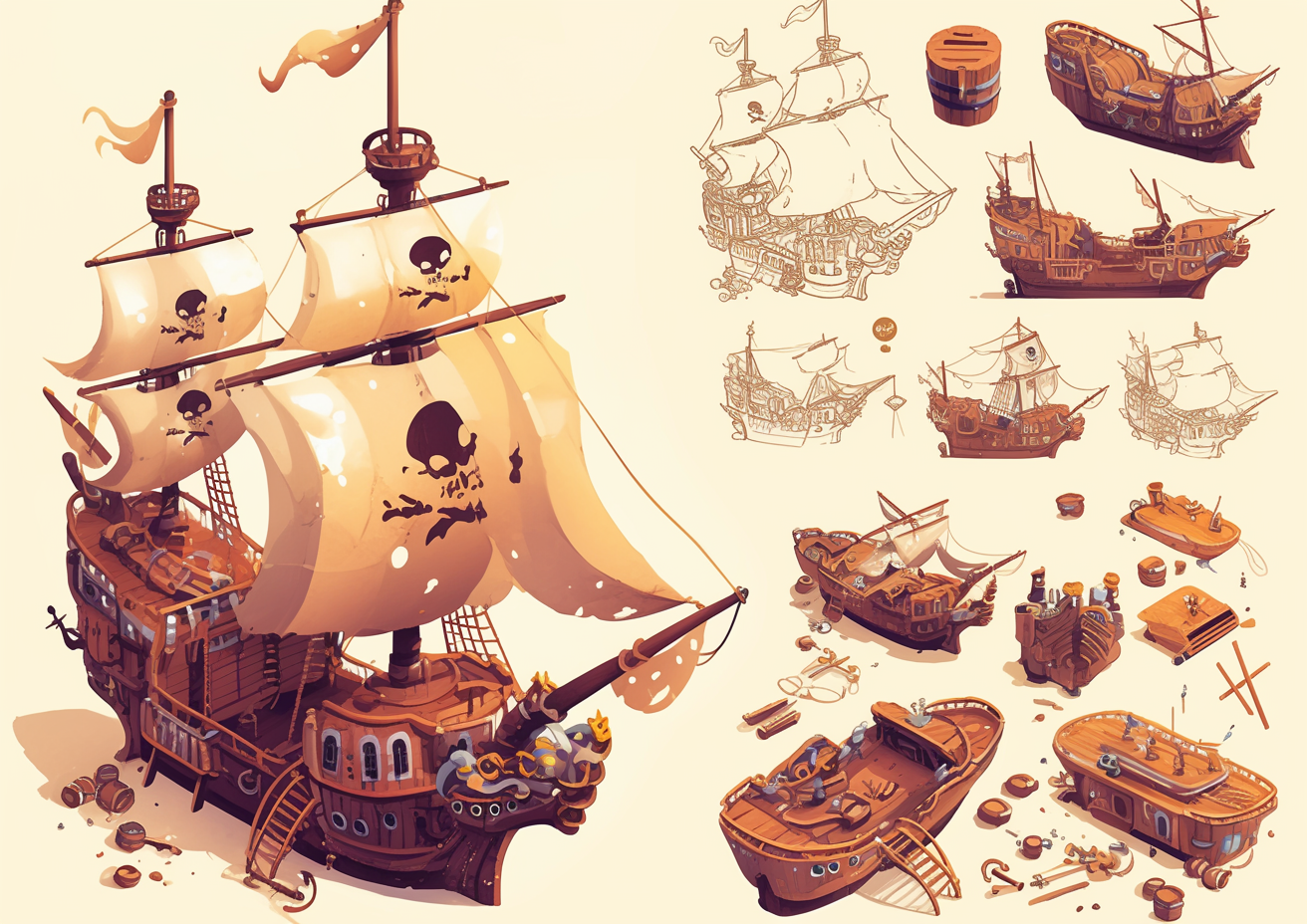 Whimsical Pirate Ship Cartoon Graphic