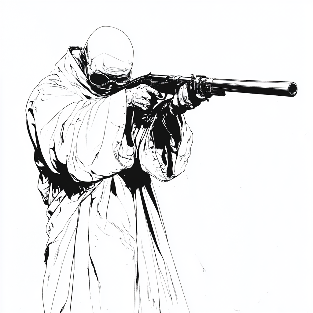 Monk robe with shotgun in black and white