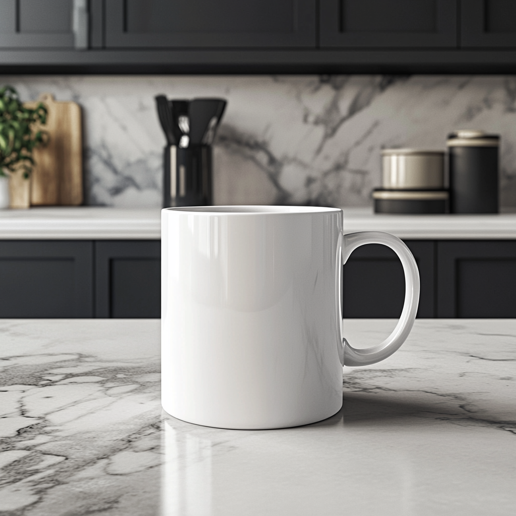 White Mug Mockup Kitchen