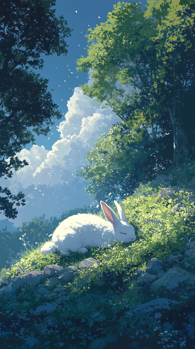 Sleeping White Rabbit in Mountain