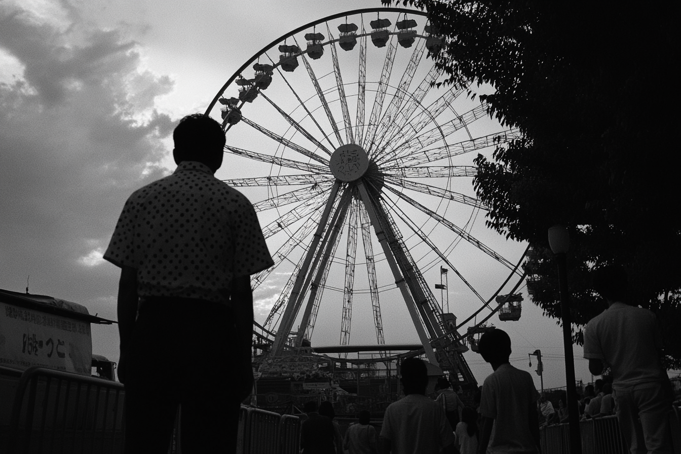 Man in corner at amusement park