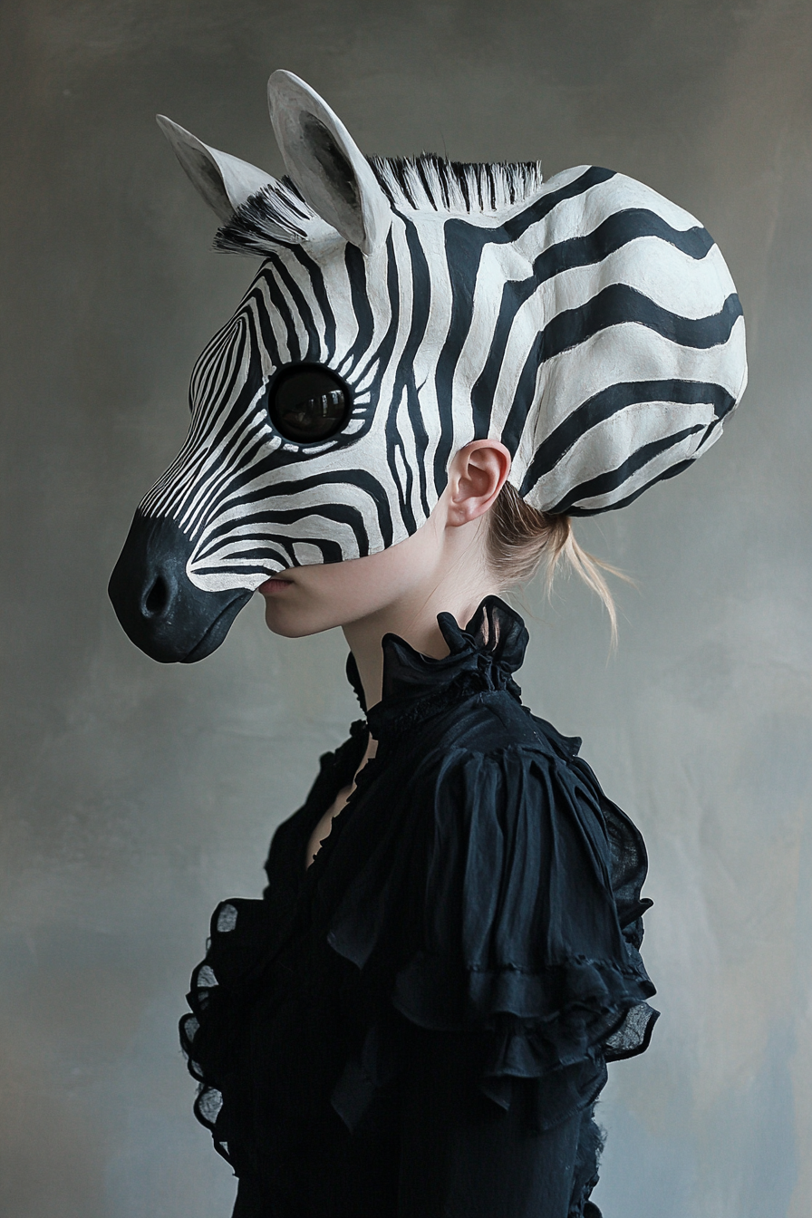 Woman zebra skull black dress