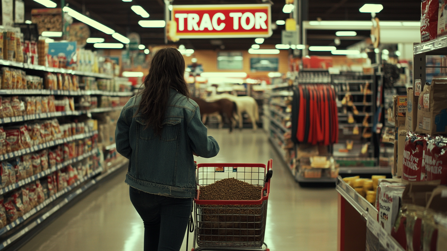 Woman Buying Dog Food Horse Feed