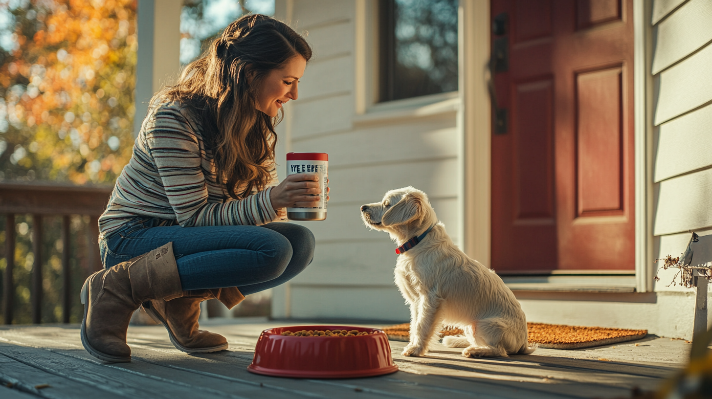 Woman with her dog on porch