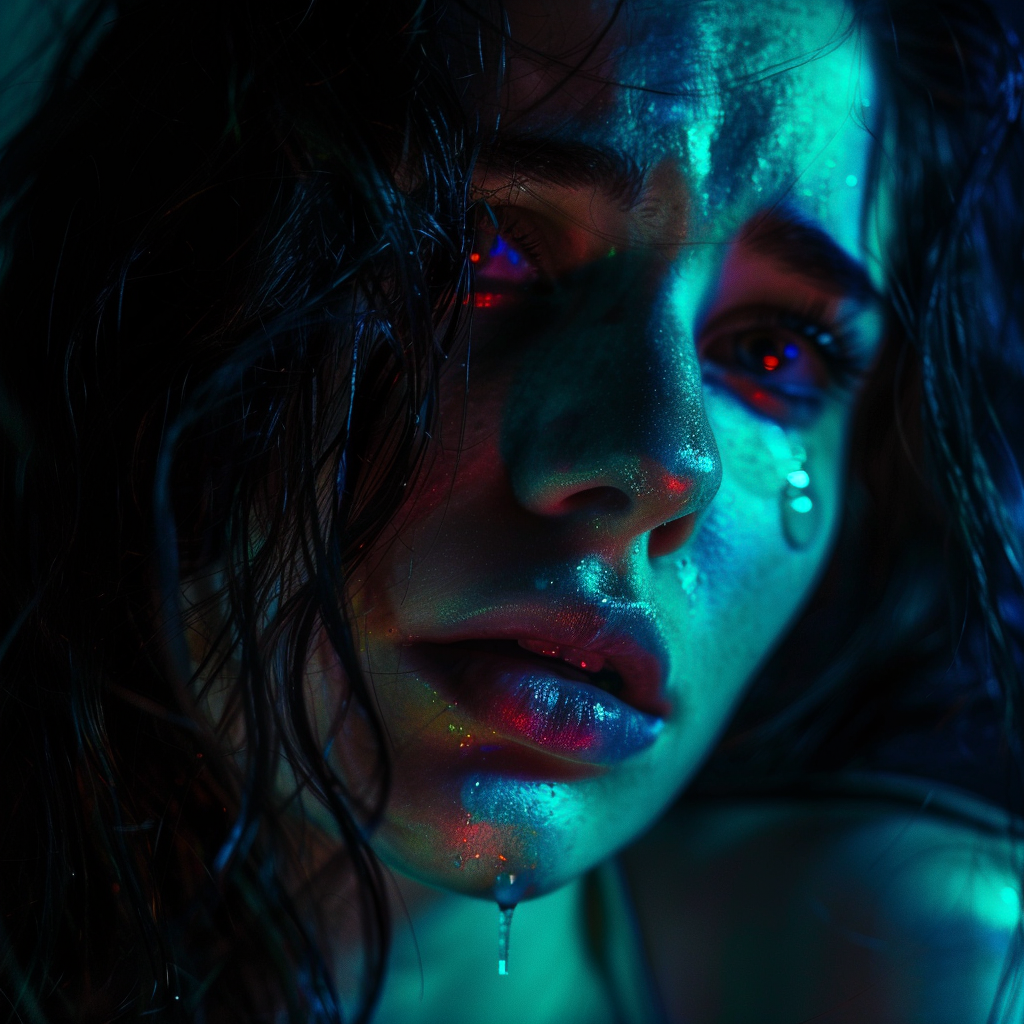 Woman Awe Emotion Neon Glow