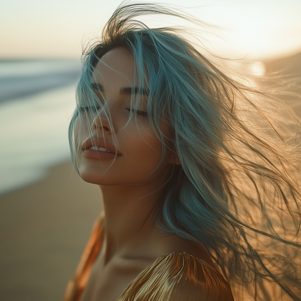 Brazilian woman with blue and silver hair