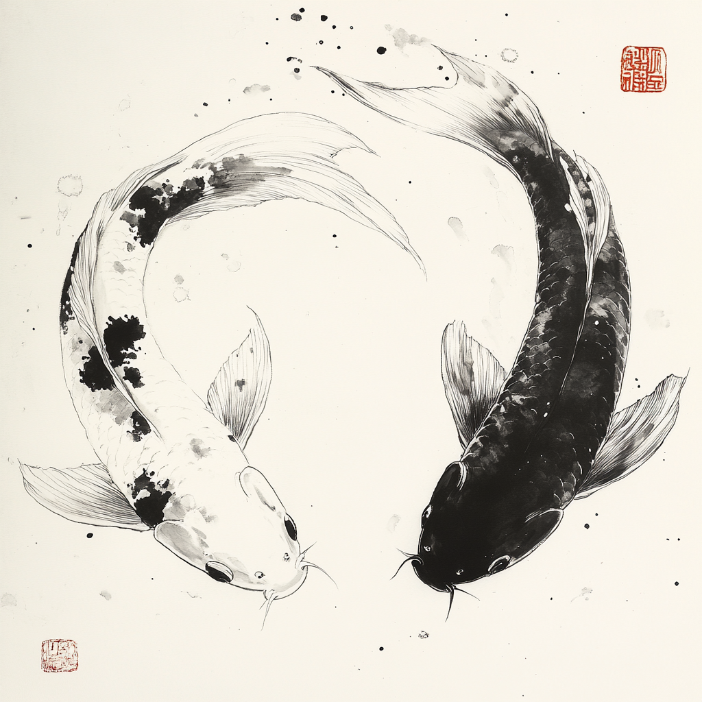 Japanese ink brush strokes koi