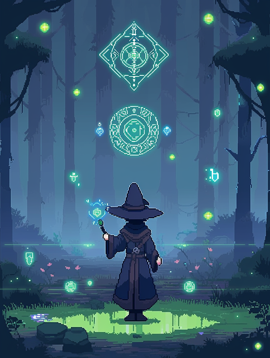 young wizard cryptocurrency forest scene