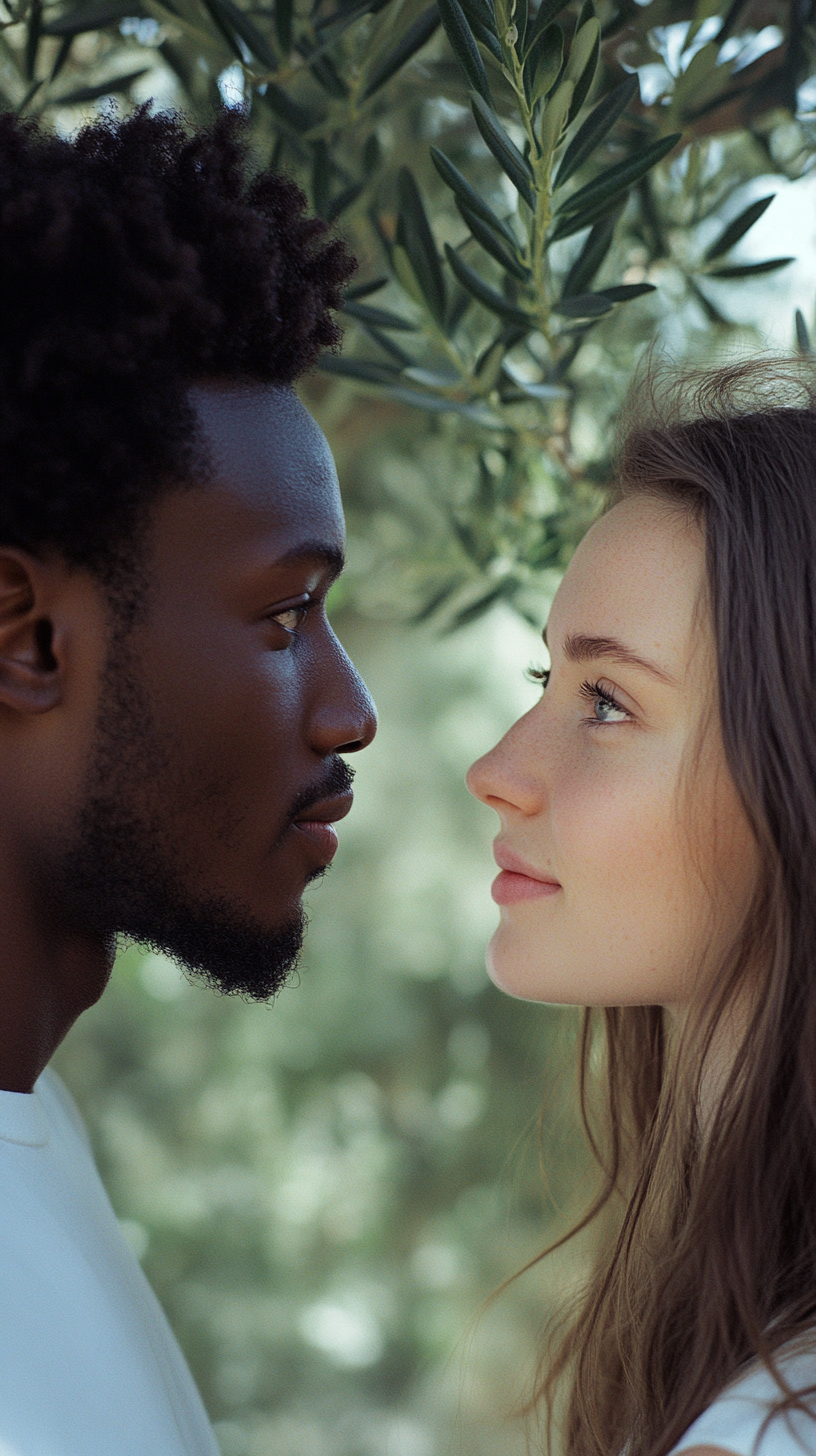 Young Interracial Lovers Eye Contact