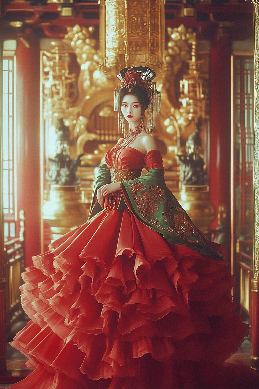 •  Japanese Queen Red Lotus Haute Couture Gown