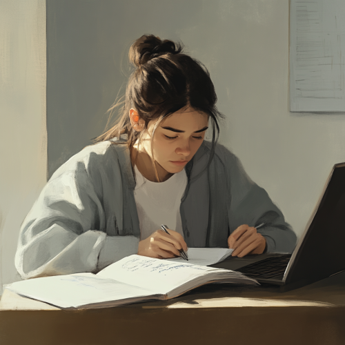 - A Person Reviewing Goals at Grey Desk Scene