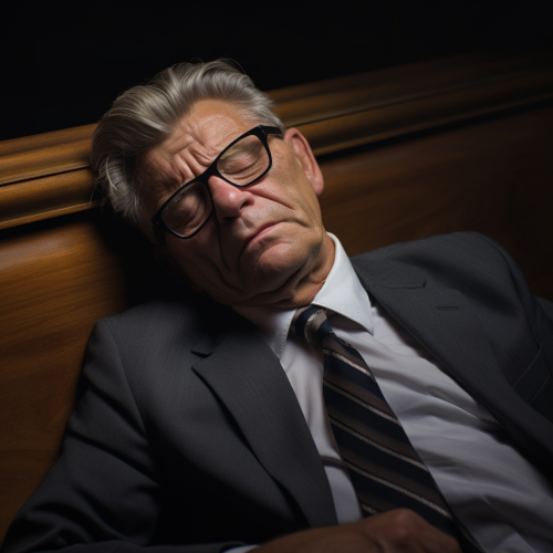 4. Cantankerous older man sleeping, glasses, suit, tie