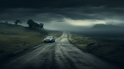 4. Image of a man driving alone on a creepy remote road