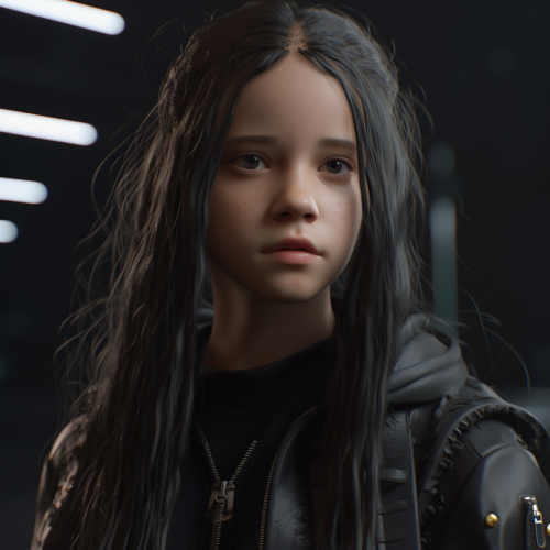 4.  Goth Jenna Ortega with long gray hair in black gear