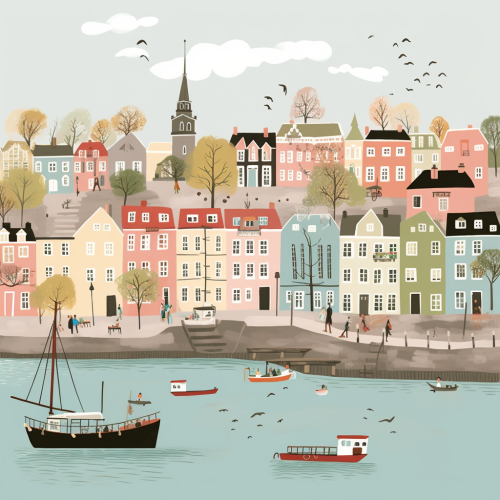 4.  Charming city illustration with pastel colors 4.  Charming city illustration with pastel colors